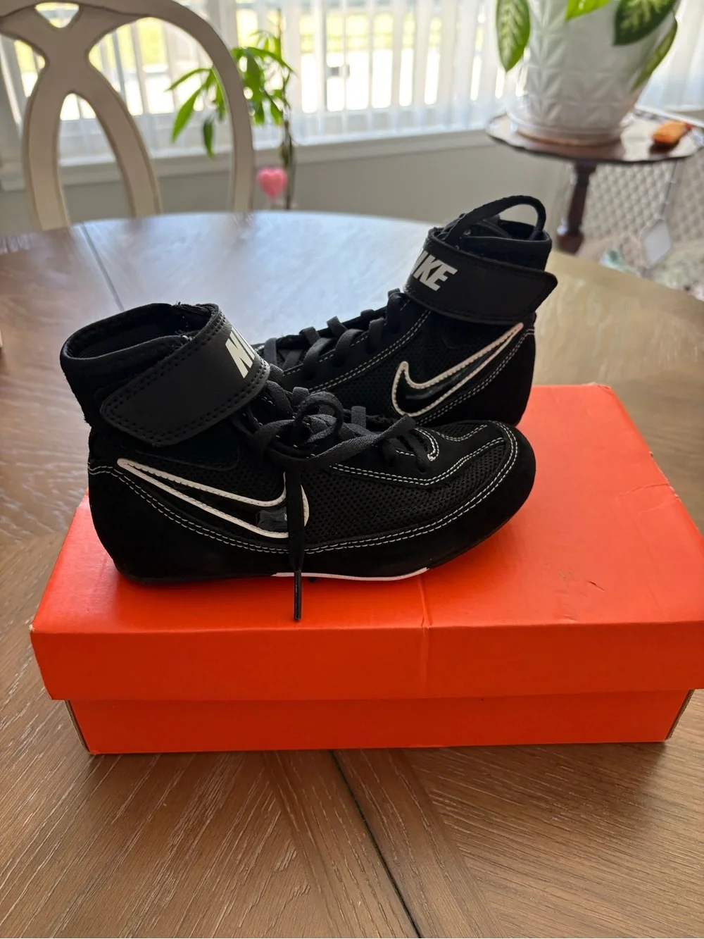 Nike Kids Black and White High-Top Lace Sneakers with Strap